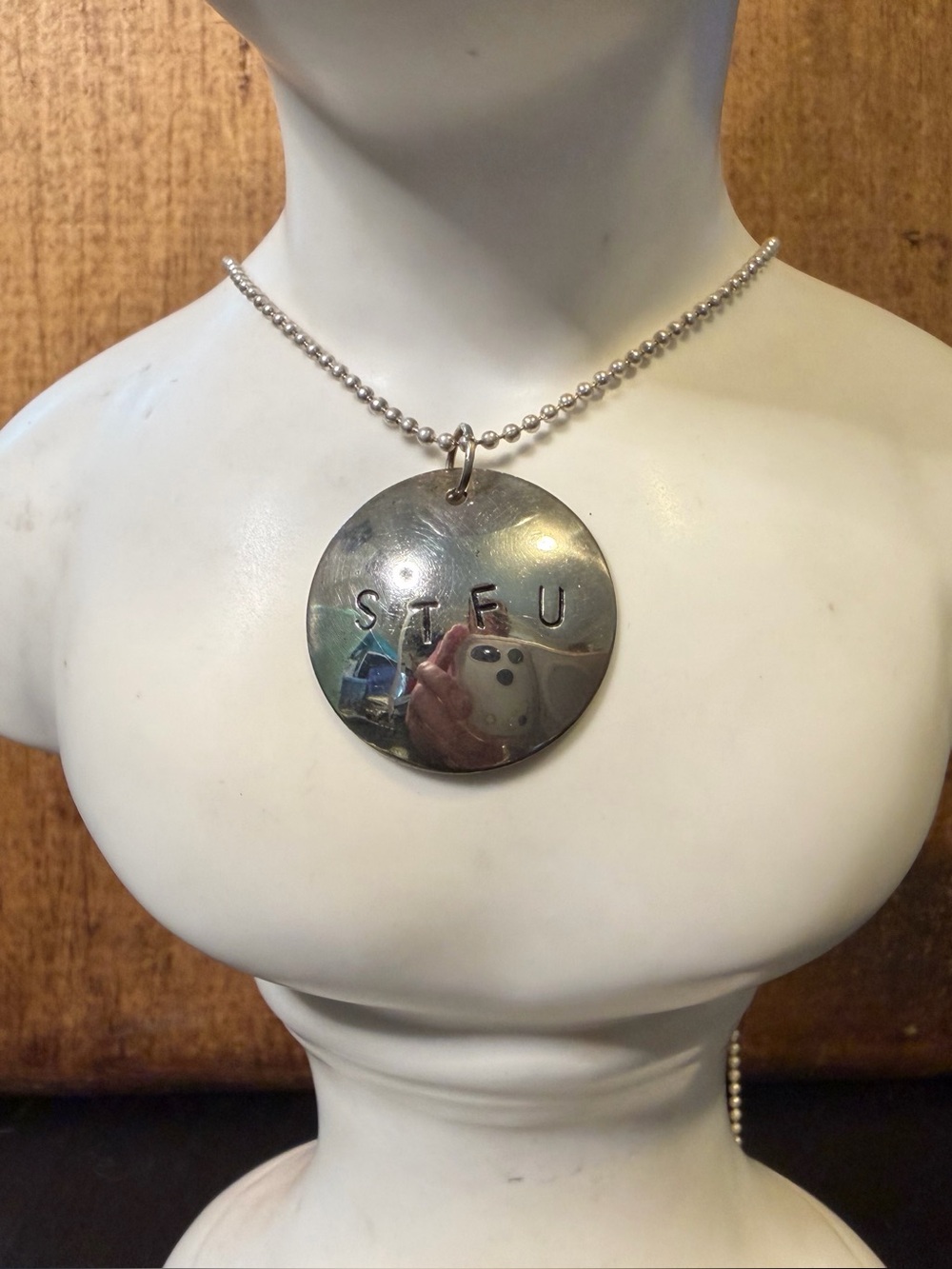 Stamped “STFU” Necklace. 16”.